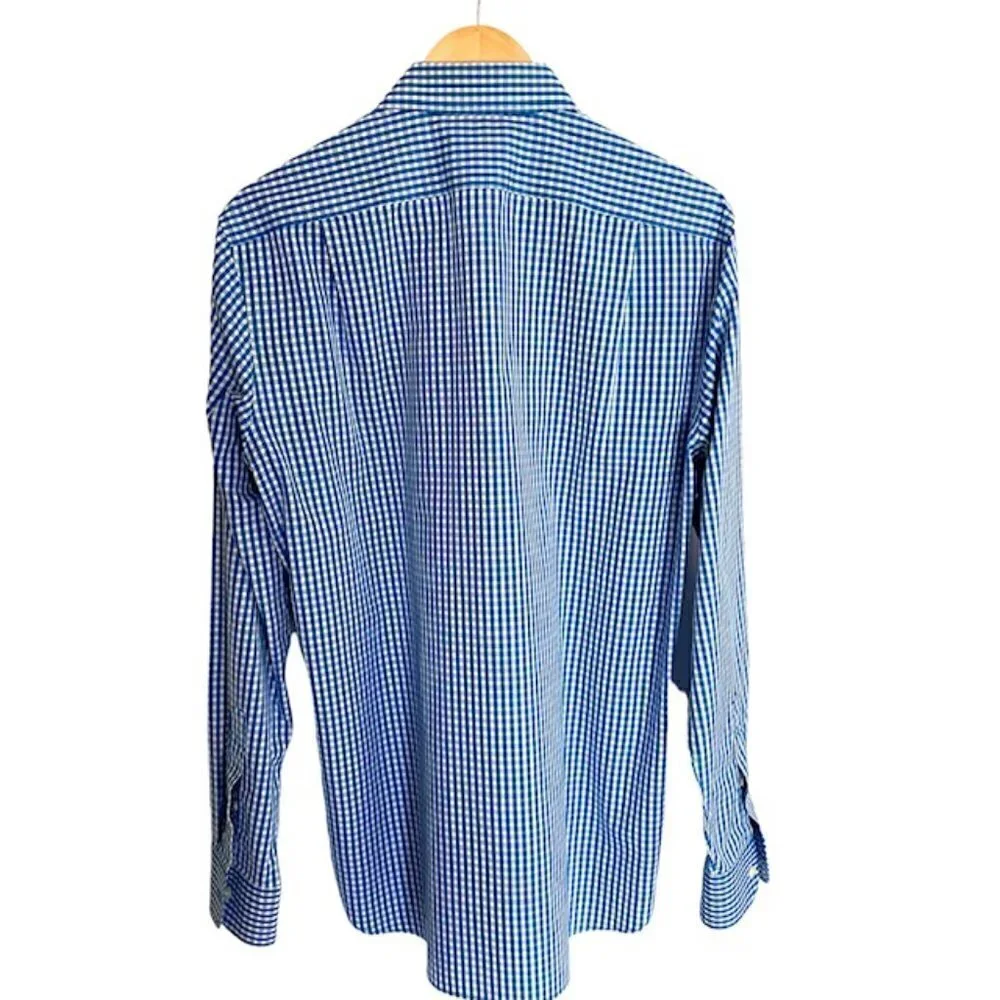 J. Crew 80's 2 Ply Blue and White Mini check Shirt 15-15 1/2 Medium